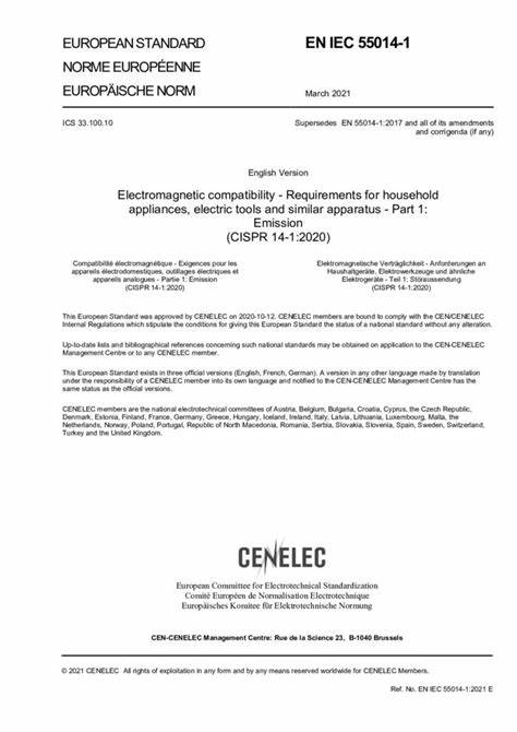 EN IEC 55014-1:2021家用電器、電動(dòng)工具和類似器具的電磁兼容要求 第1部分:發(fā)射